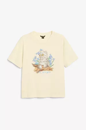 Cotton tee - Cat print - T-shirts - Monki WW