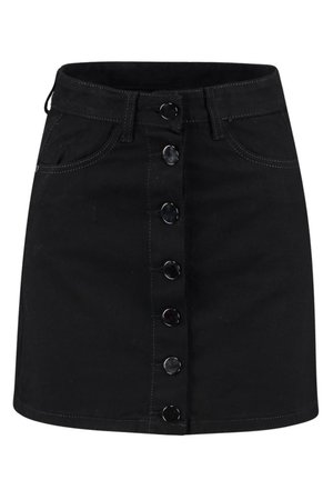 Black Denim Button Through Mini Skirt | Boohoo