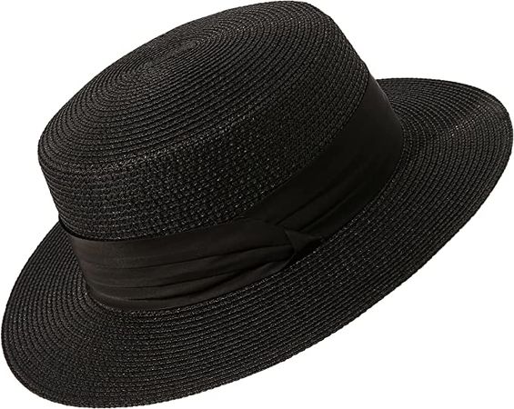 Lanzom Sun Hats for Women Wide Brim Straw Boater Hat Foldable Packable Beach Hat for Summer (Black, Medium) at Amazon Women’s Clothing store