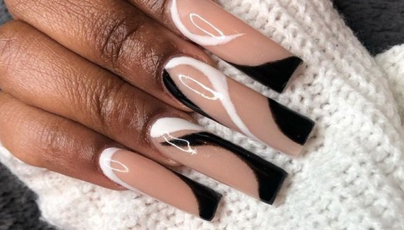 abstract black and white nails