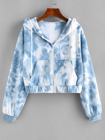 [32% OFF] 2020 ZAFUL Tie Dye Faux Fur Drop Shoulder Hooded Coat In SKY BLUE | ZAFUL