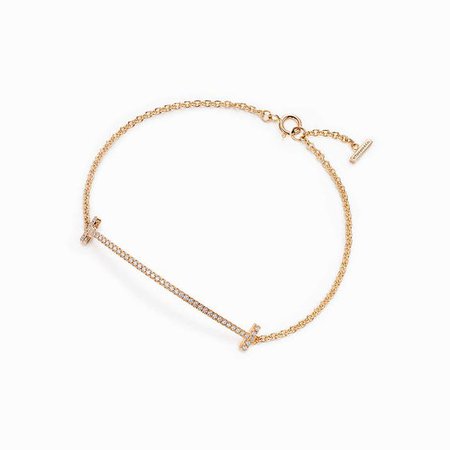Tiffany T smile bracelet in 18k gold with diamonds, medium. | Tiffany & Co.