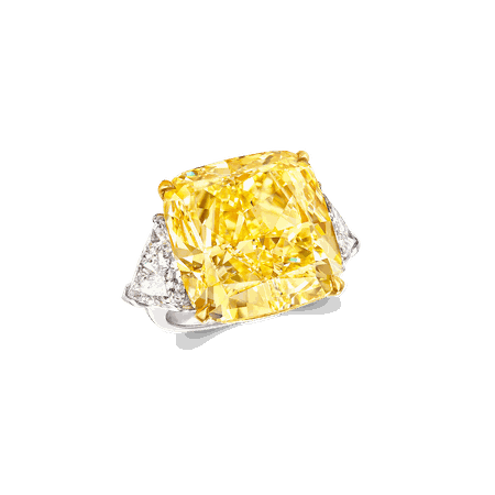 Graff, Cushion Cut Yellow and White Diamond Ring 33.81 CT FANCY YELLOW CUSHION CUT DIAMOND
