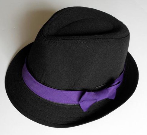 black fedora with purple band