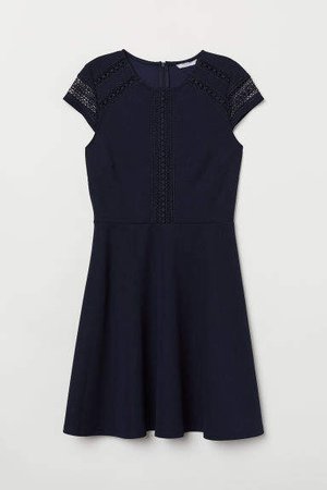Dress with Lace Inserts - Blue