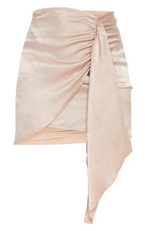 Champagne Satin Wrap Tie Detail Mini Skirt | PrettyLittleThing
