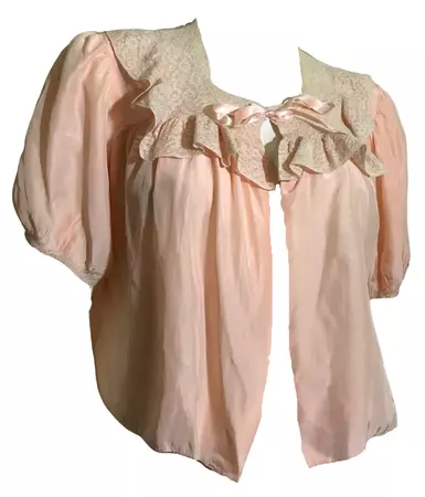 Pale Peach Rayon Lace Trimmed Bed Jacket with Ribbons circa 1940s – Dorothea's Closet Vintage