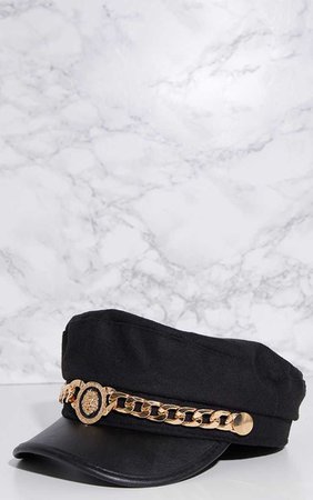 Black Gold Chain Baker Boy Hat | Accessories | PrettyLittleThing