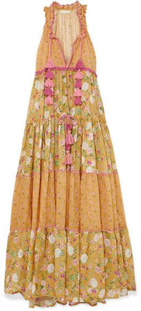 Anjuna - Naomi Floral-print Crochet-trimmed Cotton-voile Maxi Dress - Mustard