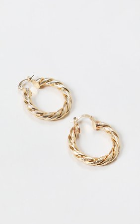 Gold Rope Twist Hoop Earrings | Accessories | PrettyLittleThing USA