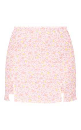 Pink Woven Printed Split Hem Mini Skirt | PrettyLittleThing USA