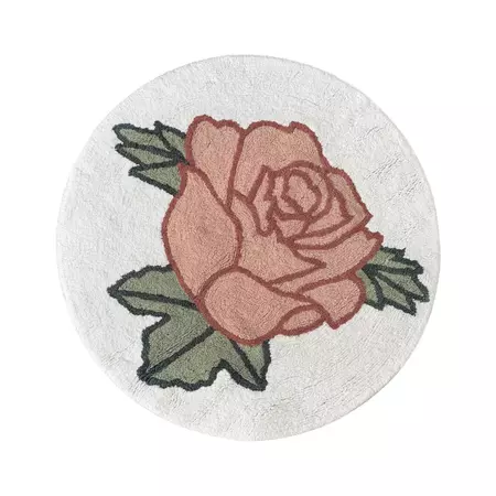 Vintage Floral Collection Accent Floor Rug (30in Round) - Pink and Green Boho Shabby Chic Rose Flower Farmhouse - 2' x 3' - Bed Bath & Beyond - 32140358