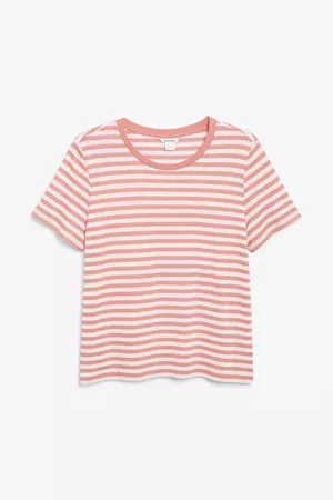 Soft tee - Pink and white stripes - Tops - Monki WW