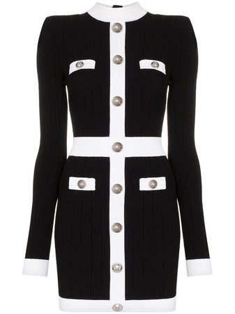 Black Balmain Button Front Knitted Dress | Farfetch.com
