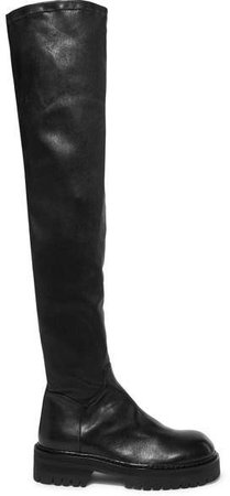 Over-the-knee Leather Boots - Black