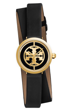 Tory Burch Reva Logo Dial Double Wrap Leather Strap Watch, 28mm | Nordstrom