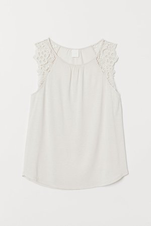 Jersey Top with Lace - Light powder beige - Ladies | H&M US
