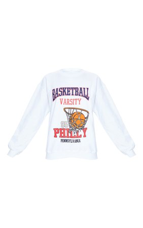 White Basketball Varsity Slogan Sweatshirt | PrettyLittleThing