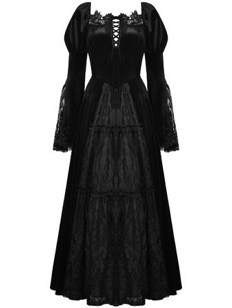 Dark in Love Black Gothic Vintage Gorgeous Velvet Lace Splicing Maxi Party Dress - DarkinCloset.com