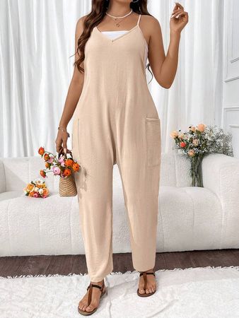 SHEIN WYWH Plus Size Solid Color Casual Cami Jumpsuit | SHEIN USA