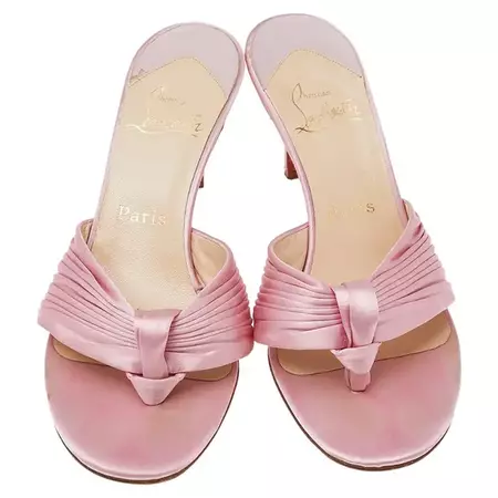 Christian Louboutin Pink Satin Slide Sandals Size 38 For Sale at 1stDibs | pink louboutin sandals, christian louboutin pink heels, vivienne russell sandals
