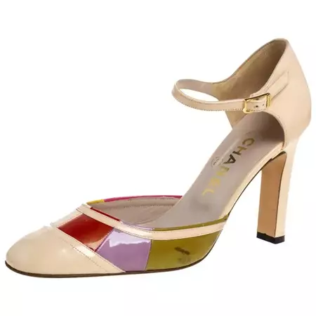 Chanel Multicolor Patent Leather D'orsay Colorblock Ankle Strap Pumps Size 38 For Sale at 1stDibs | chanel d'orsay pumps