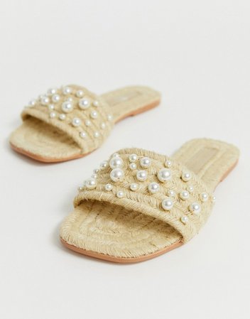 ASOS DESIGN Wide Fit Jayme pearl embellished espadrille sandals | ASOS