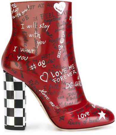 Red Leather graffiti 120 ankle boots