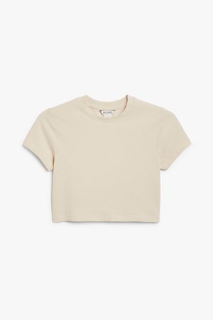 Ribbed crop top - Light beige - T-shirts - Monki WW