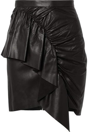 Nela Ruffled Leather Mini Skirt - Black