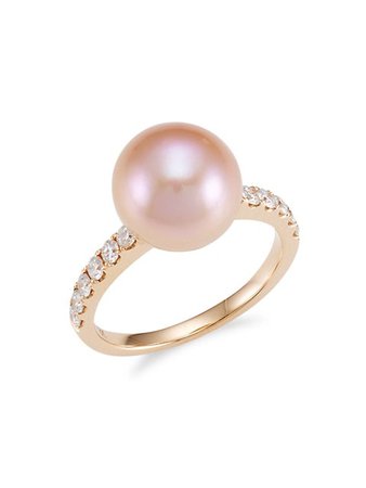 Samira 13 18K Rose Gold, 9.5MM Pink Edison Pearl & Diamond Stackable Ring | SaksFifthAvenue