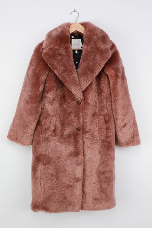 Avec Les Filles - Mauve Faux Fur Coat - Collared Longline Coat - Lulus