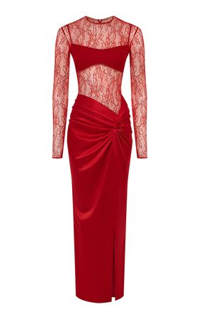 Draped Lace & Satin Maxi Dress By Rasario | Moda Operandi