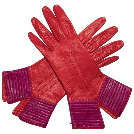Yves Saint Laurent Color-Block Leather Gloves Silk Lining, Circa 1970s For Sale at 1stDibs