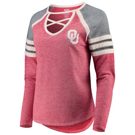 Oklahoma Sooners Concepts Sport Women's Cross Neck Raglan Long Sleeve T-Shirt - Crimson/Charcoal