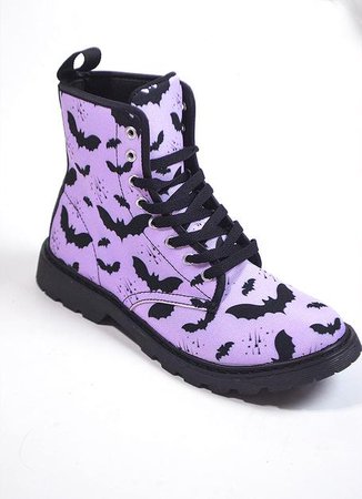 Pastel Goth Bat Pattern Combat Boots | In Control Clothing