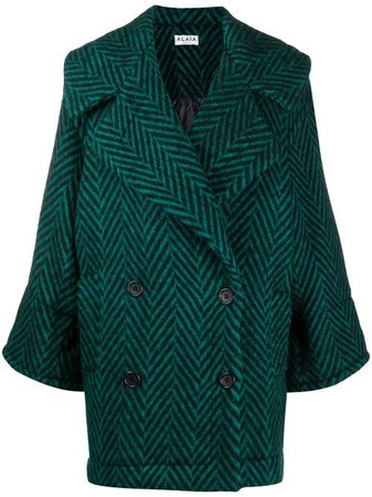Shop green & black Alaïa Pre-Owned 1980s zigzag pattern double-breasted coat with Express Delivery - Farfetch
