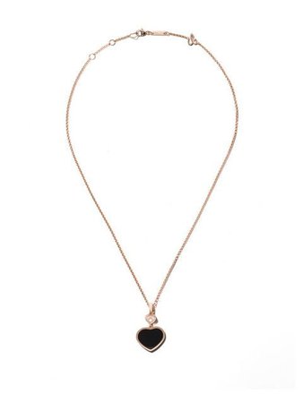 Chopard 18kt rose gold Happy Hearts onyx and diamond pendant necklace