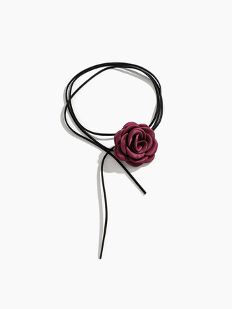 black tied choker with red rose
