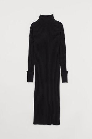 Turtleneck Wool Dress - Black