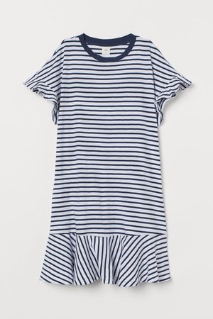 Slub Jersey T-shirt Dress - White/blue striped - Ladies | H&M CA