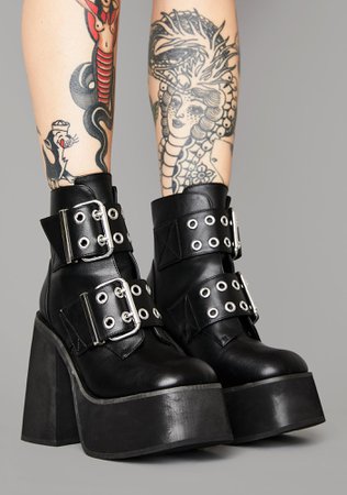 Widow Goth Punk Platform Boots - Buckle Black | Dolls Kill