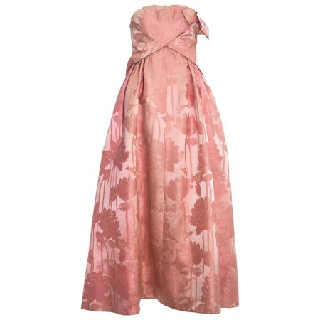 Paul Daunay couture pink silk brocade evening gown, c. 1960 For Sale at 1stDibs | badgley mischka floral
