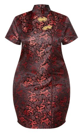 Plus Pink Oriental Jacquard Body Dress | PrettyLittleThing USA