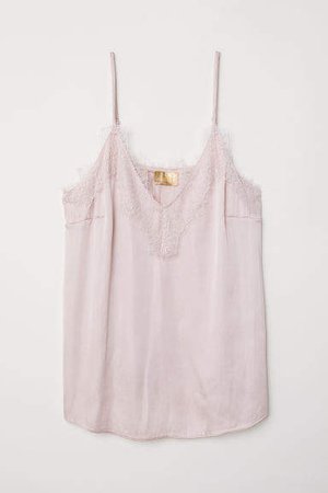Satin and Lace Camisole Top - Pink