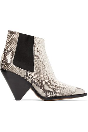 Isabel Marant | Lemsey metal-trimmed snake-effect leather ankle boots | NET-A-PORTER.COM