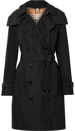 The Kensington Leather-trimmed Shell Trench Coat - Black