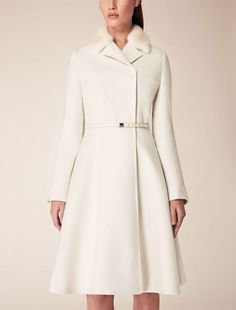 White Wool Coat with Fur Trim