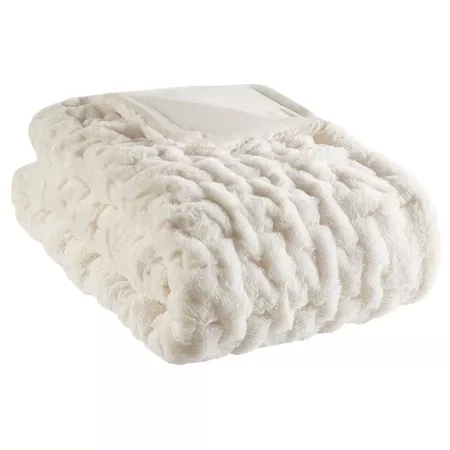 Ruched Faux Fur Throw in Ivory : Target
