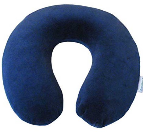 TravelMate memory foam neck pillow, dark blue.